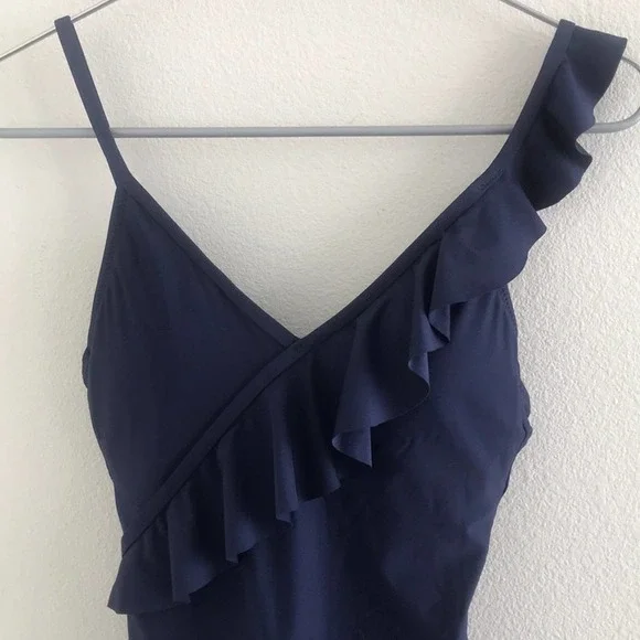 Draper James Ruffle Front One Piece Navy Blue XS - Picture 2 of 5